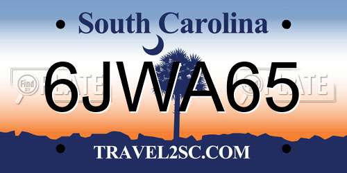6JWA65 South Carolina License Plate