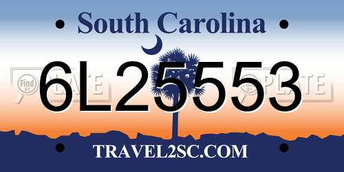6L25553 South Carolina License Plate