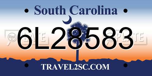 6L28583 South Carolina License Plate