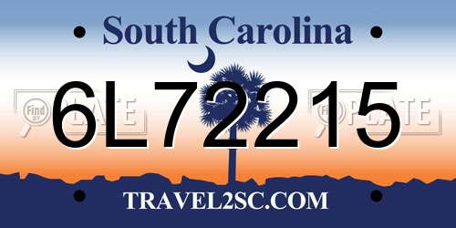 6L72215 South Carolina License Plate