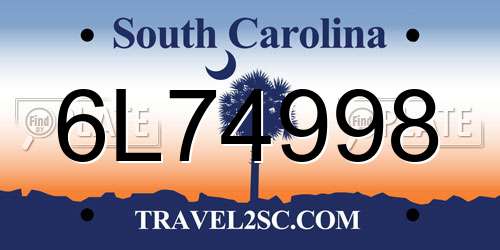6L74998 South Carolina License Plate