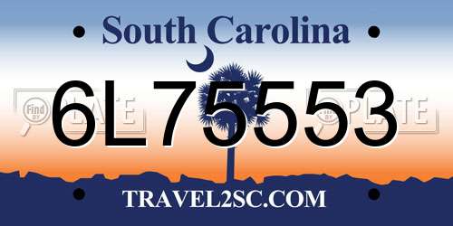 6L75553 South Carolina License Plate