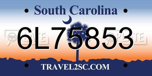 6L75853 South Carolina License Plate