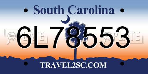 6L78553 South Carolina License Plate