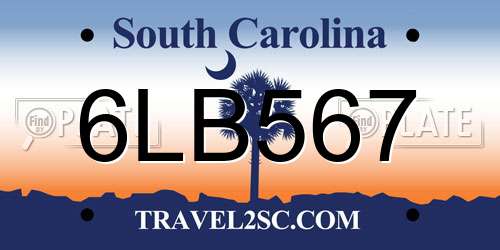 6LB567 South Carolina License Plate