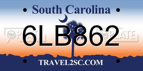 6LB862 South Carolina License Plate