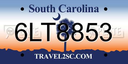 6LT8853 South Carolina License Plate