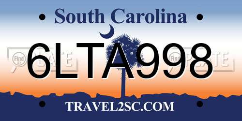 6LTA998 South Carolina License Plate