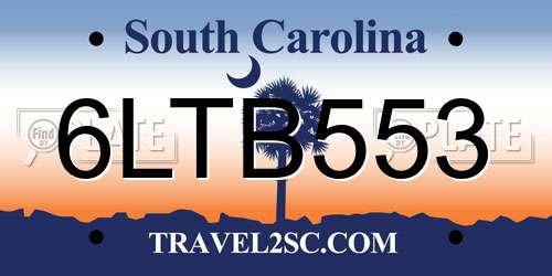 6LTB553 South Carolina License Plate