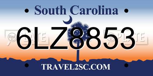 6LZ8853 South Carolina License Plate
