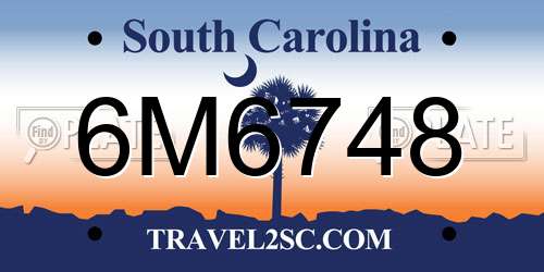 6M6748 South Carolina License Plate