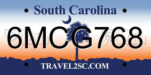 6MCG768 South Carolina License Plate