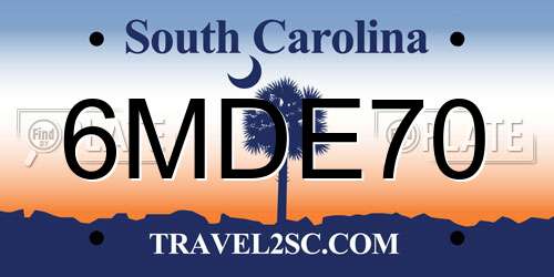 6MDE70 South Carolina License Plate