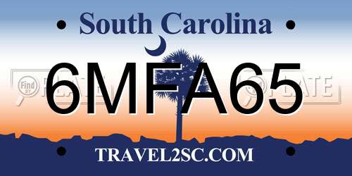 6MFA65 South Carolina License Plate