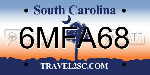 6MFA68 South Carolina License Plate