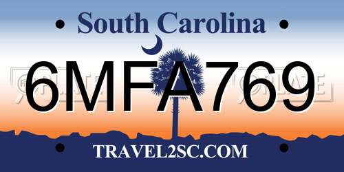 6MFA769 South Carolina License Plate