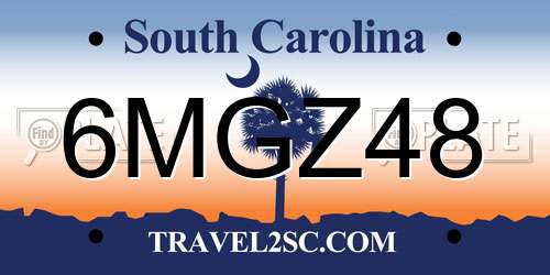 6MGZ48 South Carolina License Plate