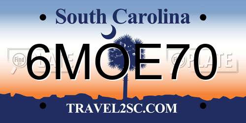 6MOE70 South Carolina License Plate