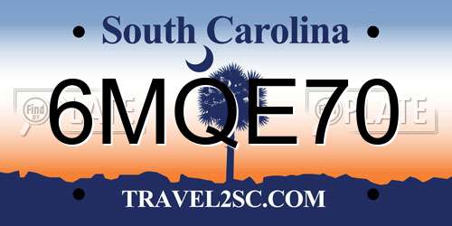 6MQE70 South Carolina License Plate