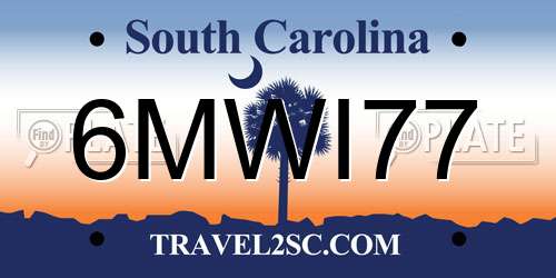 6MWI77 South Carolina License Plate