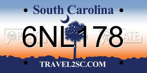 6NL178 South Carolina License Plate