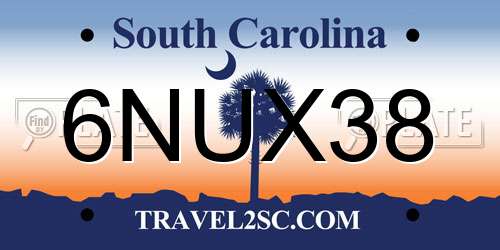 6NUX38 South Carolina License Plate