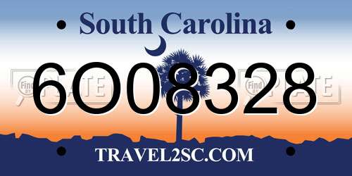 6O08328 South Carolina License Plate