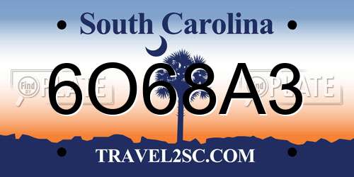 6O68A3 South Carolina License Plate