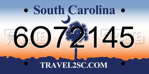 6O72145 South Carolina License Plate