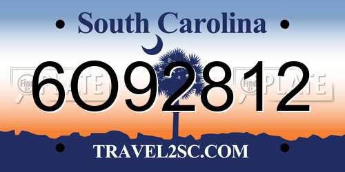 6O92812 South Carolina License Plate