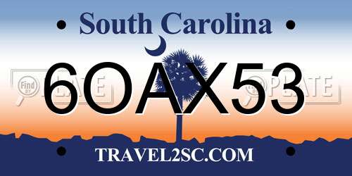 6OAX53 South Carolina License Plate