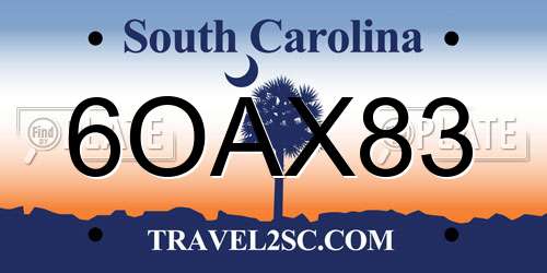 6OAX83 South Carolina License Plate