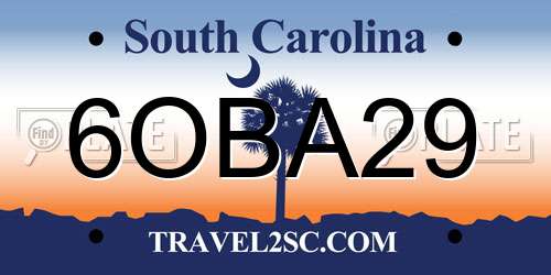 6OBA29 South Carolina License Plate