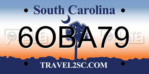 6OBA79 South Carolina License Plate