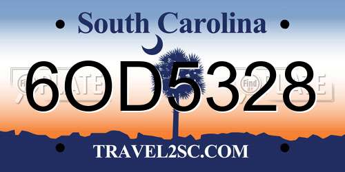 6OD5328 South Carolina License Plate