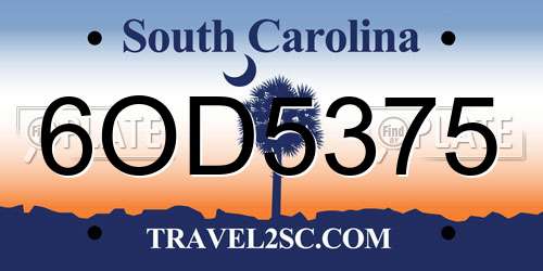 6OD5375 South Carolina License Plate