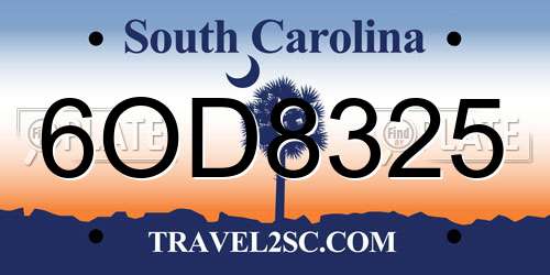 6OD8325 South Carolina License Plate