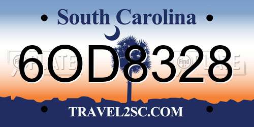 6OD8328 South Carolina License Plate