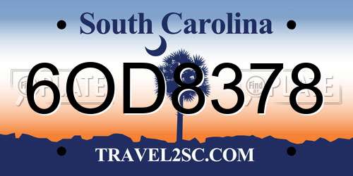 6OD8378 South Carolina License Plate