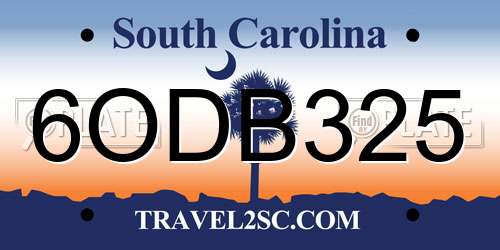 6ODB325 South Carolina License Plate