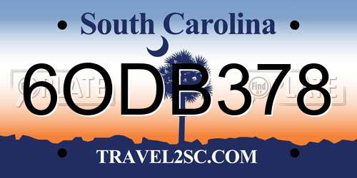 6ODB378 South Carolina License Plate