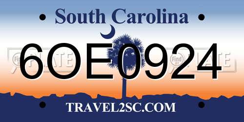 6OE0924 South Carolina License Plate