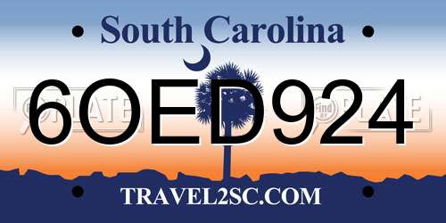 6OED924 South Carolina License Plate