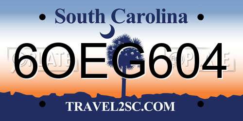 6OEG604 South Carolina License Plate