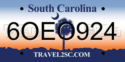 6OEO924 South Carolina License Plate