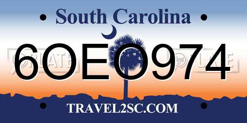 6OEO974 South Carolina License Plate