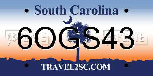 6OGS43 South Carolina License Plate