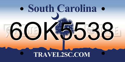 6OK5538 South Carolina License Plate
