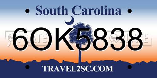 6OK5838 South Carolina License Plate