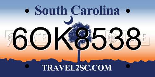 6OK8538 South Carolina License Plate